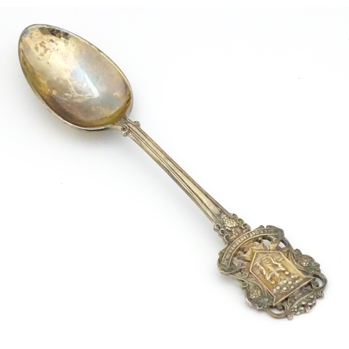 372 - A silver spoon with shield to top depicting Adam & Eve in Garden of Eden and with motto 'Deus Dat In... 