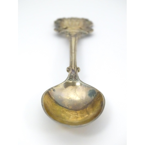 372 - A silver spoon with shield to top depicting Adam & Eve in Garden of Eden and with motto 'Deus Dat In... 