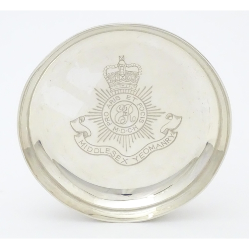 398 - Military Interest : A silver pin dish with engraved insignia to centre for the Middlesex Yeomanry. H... 