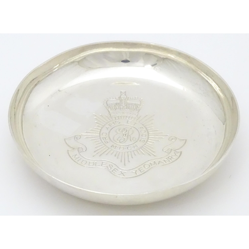 398 - Military Interest : A silver pin dish with engraved insignia to centre for the Middlesex Yeomanry. H... 