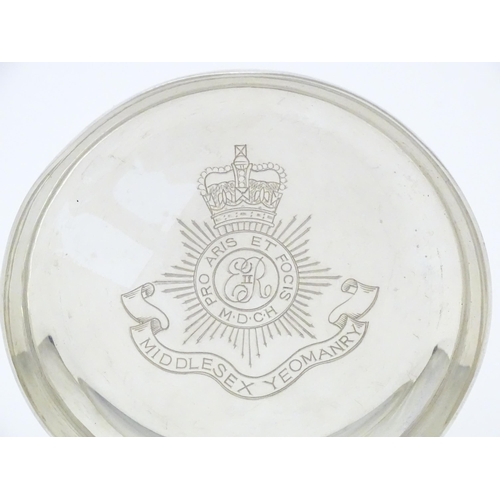 398 - Military Interest : A silver pin dish with engraved insignia to centre for the Middlesex Yeomanry. H... 