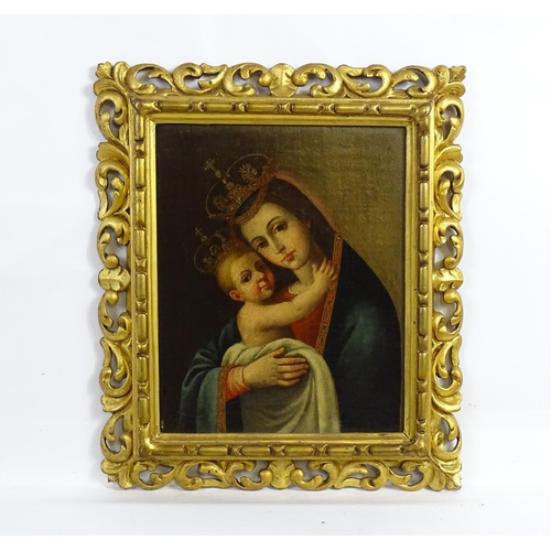 1712 - 18th century, Continental School, Oil on canvas, Crowned Virgin and Child, Madonna & Child / Mother ... 