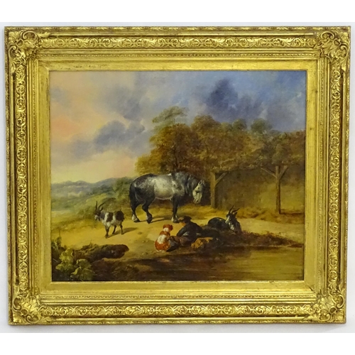 1716 - Circle of William Shayer (1787-1879), Oil on canvas, A figure resting in a landscape with dog, horse... 