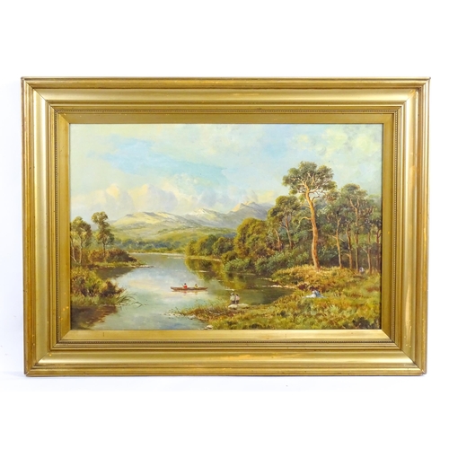 1717 - Henry Cooper, 19th century, Oil on canvas, A wooded river landscape with fishermen, and mountains be... 