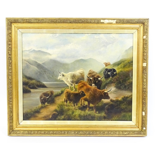 1718 - Manner of Wright Barker, Early 20th century, Scottish School, Oil on canvas, Highland cattle in a lo... 