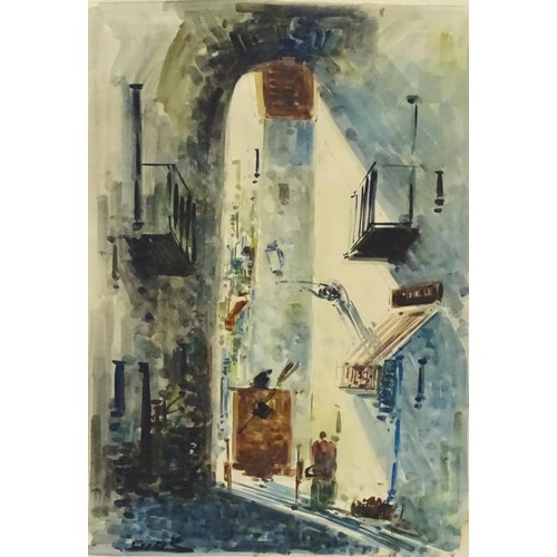 1879 - Diaz, 20th century, Watercolour, A Continental street scene. Signed lower left. Approx. 22