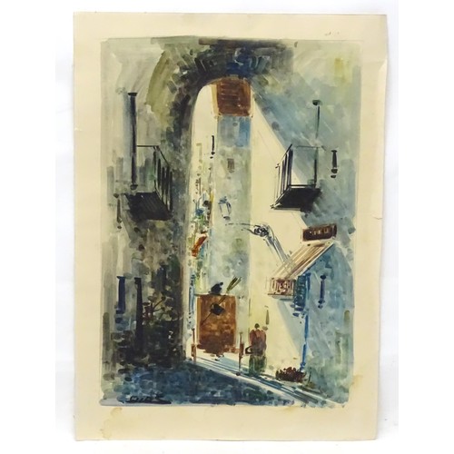 1879 - Diaz, 20th century, Watercolour, A Continental street scene. Signed lower left. Approx. 22