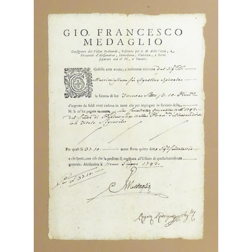 2008 - An 18thC Italian document, dated 1742. Approx. 11 3/4