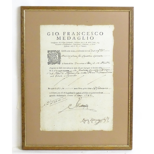 2008 - An 18thC Italian document, dated 1742. Approx. 11 3/4