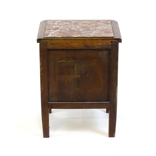 1435 - A late 19thC marble topped cabinet, with a rouge marble top above a small drawer and panelled cupboa... 