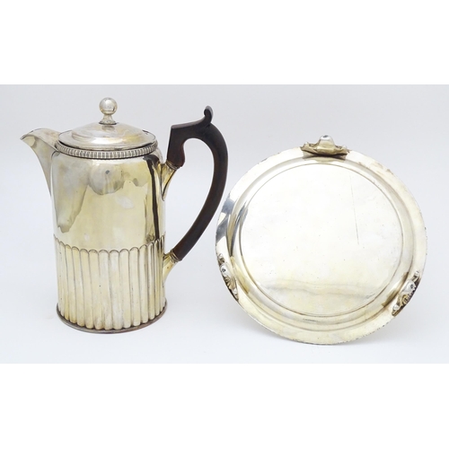 626 - Silver plate : A 19thC Old Sheffield Plate coffee pot. Together with an Old Sheffield plate card tra... 