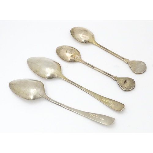 418 - Two silver spoons with English Rose enamel detail to handles and engraved England to bowl, hallmarke... 