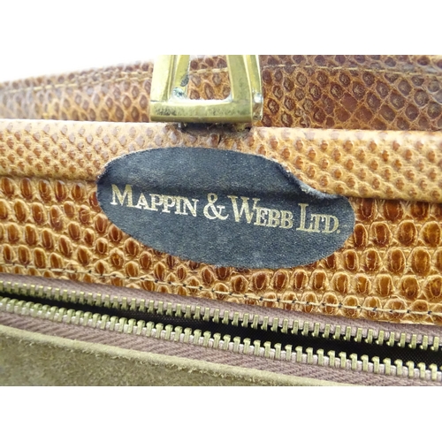 1177 - Vintage fashion / clothing: A Mappin & Webb Ltd vintage brown snakeskin handbag with clasp opening t... 