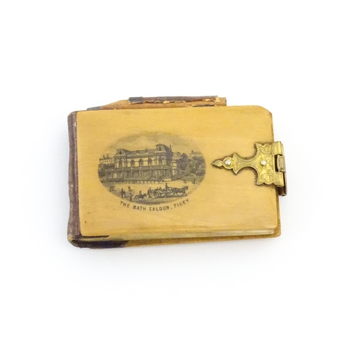 1180 - A 19thC Mauchline ware aide de memoire / notebook with miniature pencil, the vignette depicting The ... 