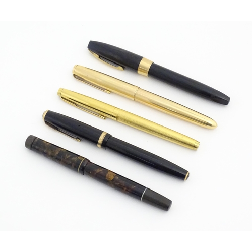 1184 - Five 20thC fountain pens, comprising a Stephen's No 76, a Sheaffer PFM I (with 14K gold nib), a Park... 