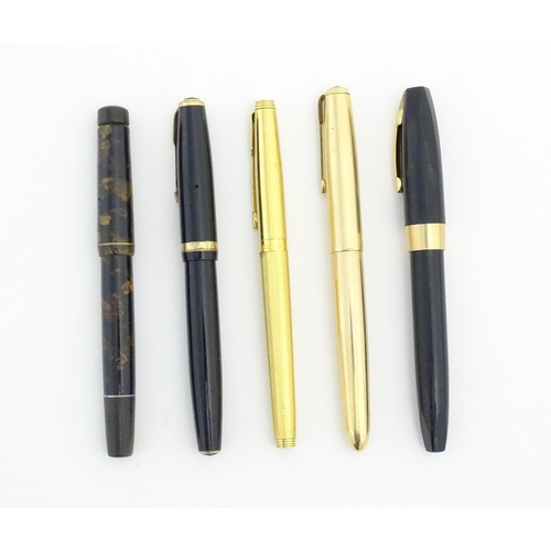 1184 - Five 20thC fountain pens, comprising a Stephen's No 76, a Sheaffer PFM I (with 14K gold nib), a Park... 