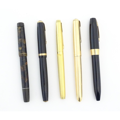 1184 - Five 20thC fountain pens, comprising a Stephen's No 76, a Sheaffer PFM I (with 14K gold nib), a Park... 