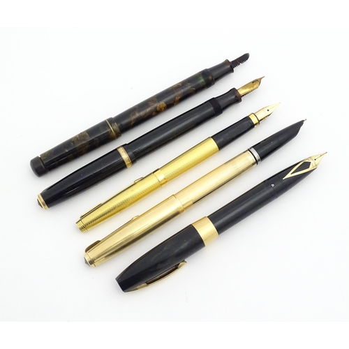 1184 - Five 20thC fountain pens, comprising a Stephen's No 76, a Sheaffer PFM I (with 14K gold nib), a Park... 