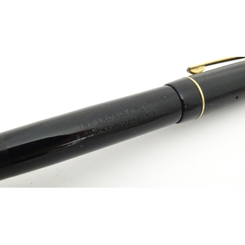 1185 - Five 20thC fountain pens, comprising a Dickinson 'The Croxley Pen' with 14K gold nib, together with ... 