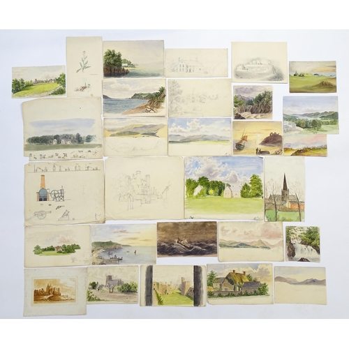 1866 - A quantity of assorted 19th century watercolours and drawings, to include Welsh mountain landscapes,... 