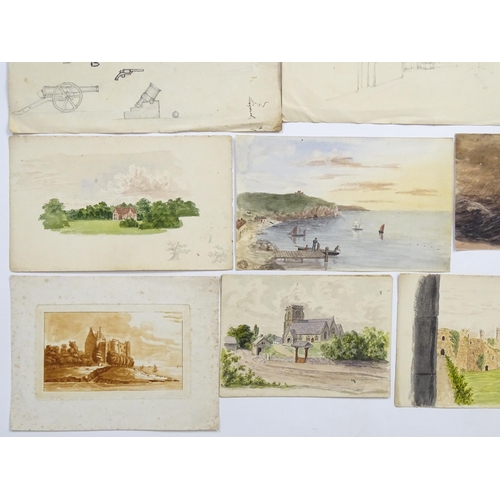 1866 - A quantity of assorted 19th century watercolours and drawings, to include Welsh mountain landscapes,... 