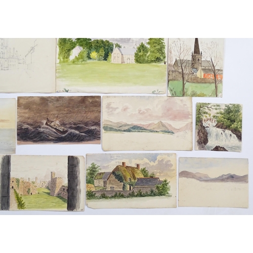 1866 - A quantity of assorted 19th century watercolours and drawings, to include Welsh mountain landscapes,... 