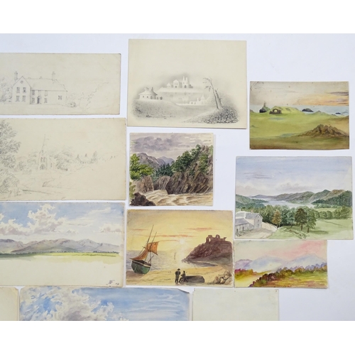 1866 - A quantity of assorted 19th century watercolours and drawings, to include Welsh mountain landscapes,... 