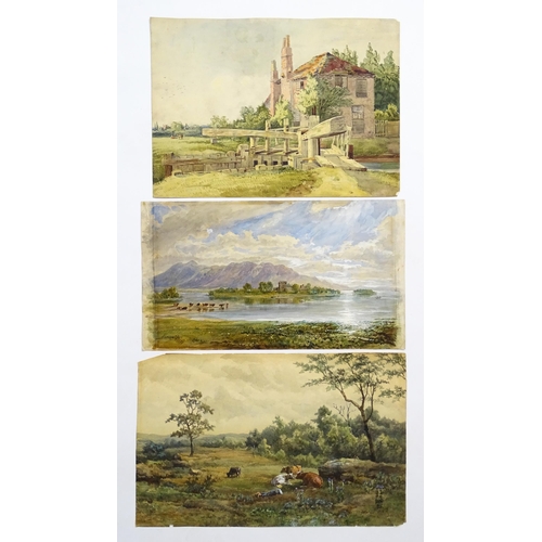 1867 - 19th century, Watercolours, Three landscapes comprising a lock near Henley signed E. W. Cooke 1846, ... 