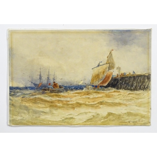 1882 - 19th century, Watercolour, A harbour scene with boats and ships at sea. Signed lower right. Indistin... 