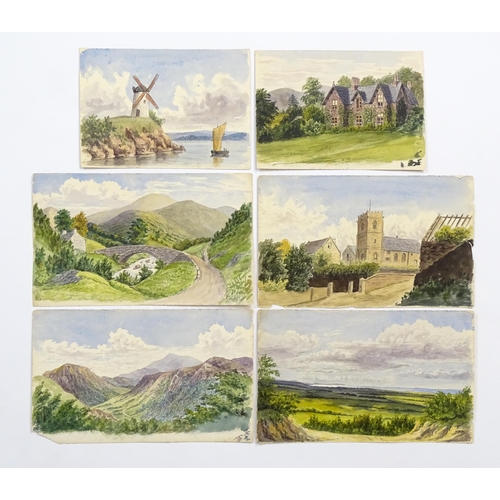 1883 - Six 19th century watercolours to include Welsh mountain landscapes, village scenes, sailing boat and... 