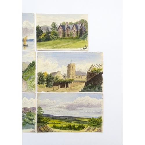 1883 - Six 19th century watercolours to include Welsh mountain landscapes, village scenes, sailing boat and... 