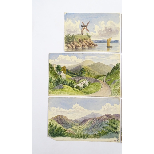 1883 - Six 19th century watercolours to include Welsh mountain landscapes, village scenes, sailing boat and... 