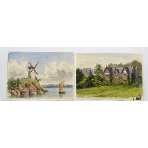 1883 - Six 19th century watercolours to include Welsh mountain landscapes, village scenes, sailing boat and... 