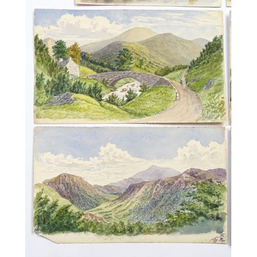 1883 - Six 19th century watercolours to include Welsh mountain landscapes, village scenes, sailing boat and... 