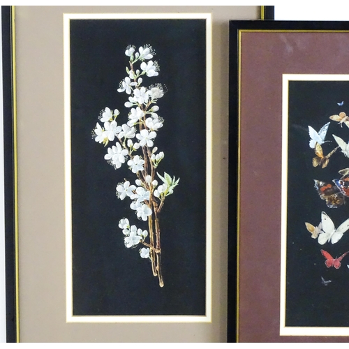 1824 - 20th century, Three watercolours with gouache, A study of mushrooms / fungi amongst foliage, blossom... 