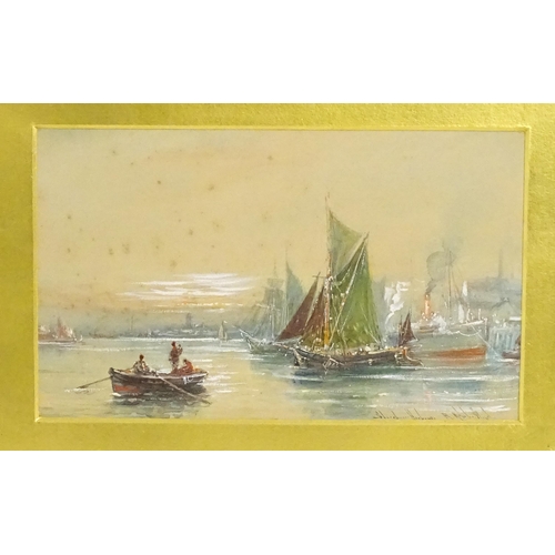 1833 - Robert Malcolm Lloyd (1859-1907), Watercolour and gouache, Shoreham Harbour with shipping. Signed an... 