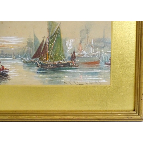 1833 - Robert Malcolm Lloyd (1859-1907), Watercolour and gouache, Shoreham Harbour with shipping. Signed an... 