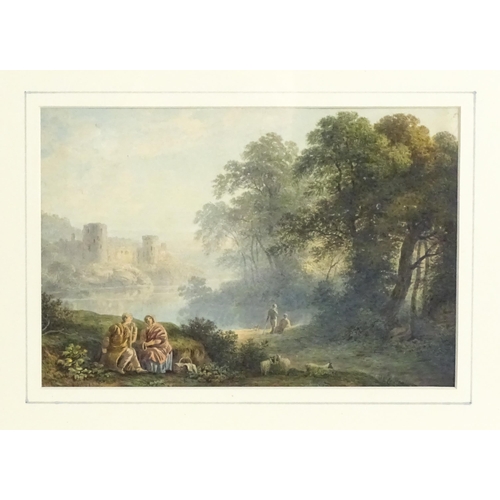 1837 - Attributed to John Glover, 18th century, Watercolour, Figures resting with sheep by the River Tees w... 