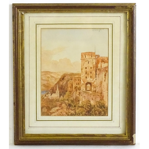 1839 - Rev. John Louis Petit (1801-1868), Watercolour, Rheinfels Castle, Germany. Titled upper right and si... 