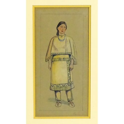 1845 - 19th century, Watercolour, A full length portrait of a Native American Indian woman in leather attir... 