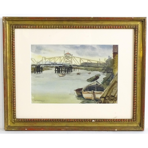 1847 - Ruyson Chuzo Matsuyama (1880-1954), Watercolour, A river scene with boats and bridge. Signed and dat... 