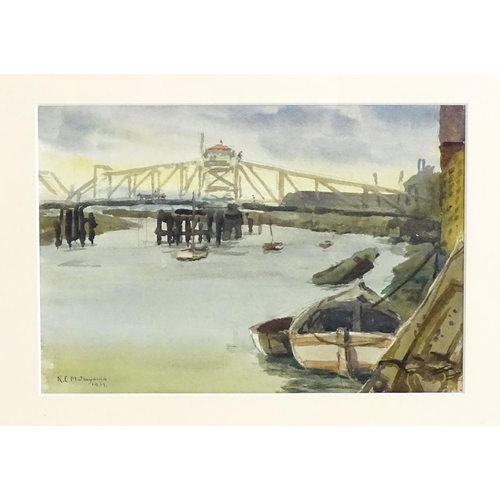 1847 - Ruyson Chuzo Matsuyama (1880-1954), Watercolour, A river scene with boats and bridge. Signed and dat... 