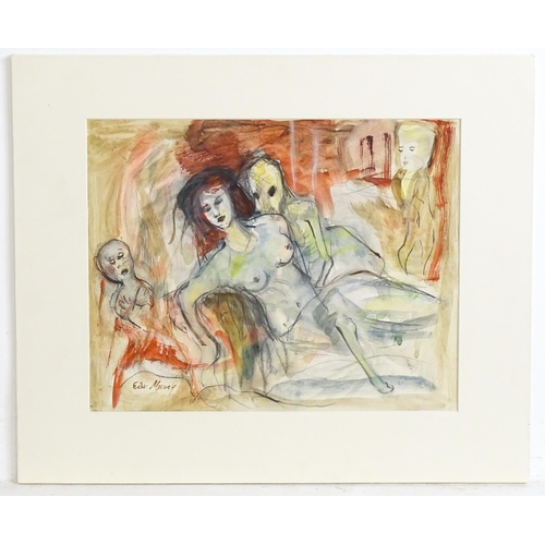 1849 - Manner of Edvard Munch, Watercolour and charcoal, Preparatory sketch with figures. Signed Edv Munch ... 