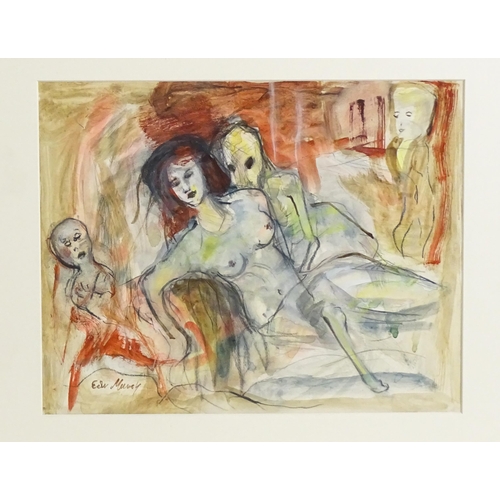 1849 - Manner of Edvard Munch, Watercolour and charcoal, Preparatory sketch with figures. Signed Edv Munch ... 