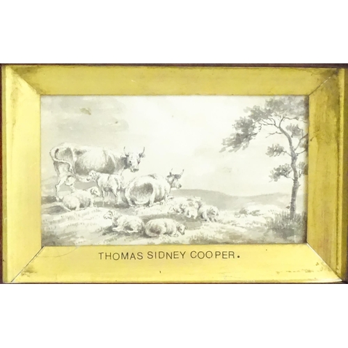 1887 - Attributed to Thomas Sidney Cooper (1803-1902), Ink and wash, A study of cows and sheep in a landsca... 