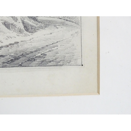 1888 - 19th century, Pencil sketch, A wooded landscape with cart and figures. Indistinctly signed lower rig... 