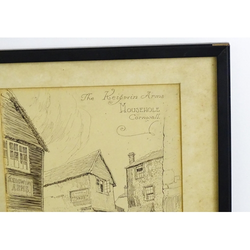 1890 - Frank Patterson (1871-1952), Cycling Interest, Pen and ink, The Keigwin Arms, Mousehole, Cornwall wi... 