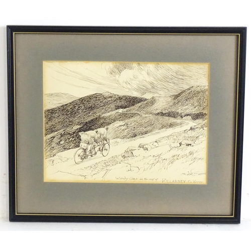 1891 - Frank Patterson (1871-1952), Cycling Interest, Pen and ink, Windy Gap on the roof of Killarney, Coun... 