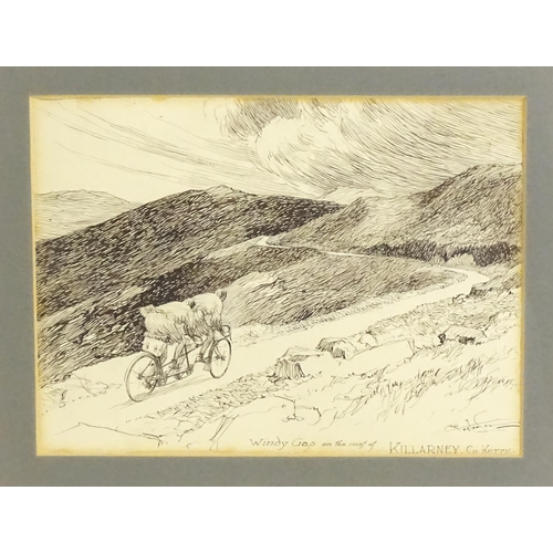 1891 - Frank Patterson (1871-1952), Cycling Interest, Pen and ink, Windy Gap on the roof of Killarney, Coun... 