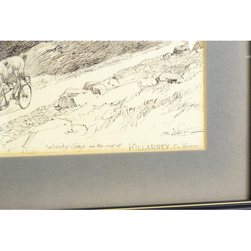 1891 - Frank Patterson (1871-1952), Cycling Interest, Pen and ink, Windy Gap on the roof of Killarney, Coun... 